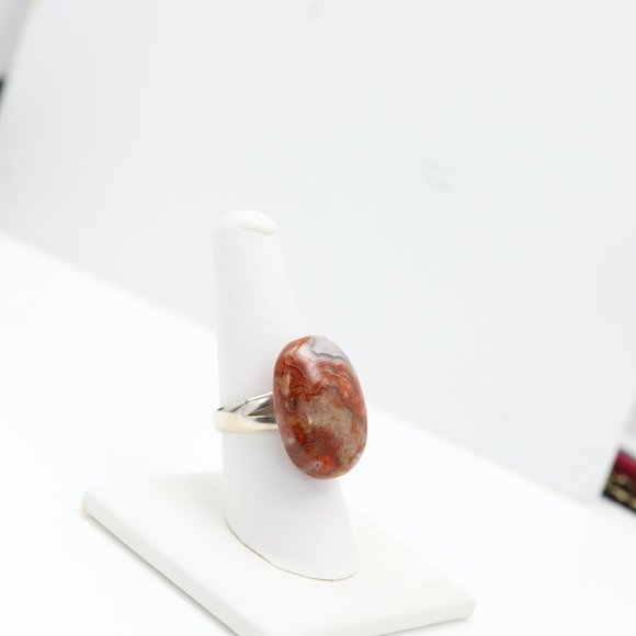 Crazy Lace Agate Ring Natural Stone Sterling Silver 925 - Picture 9 of 10